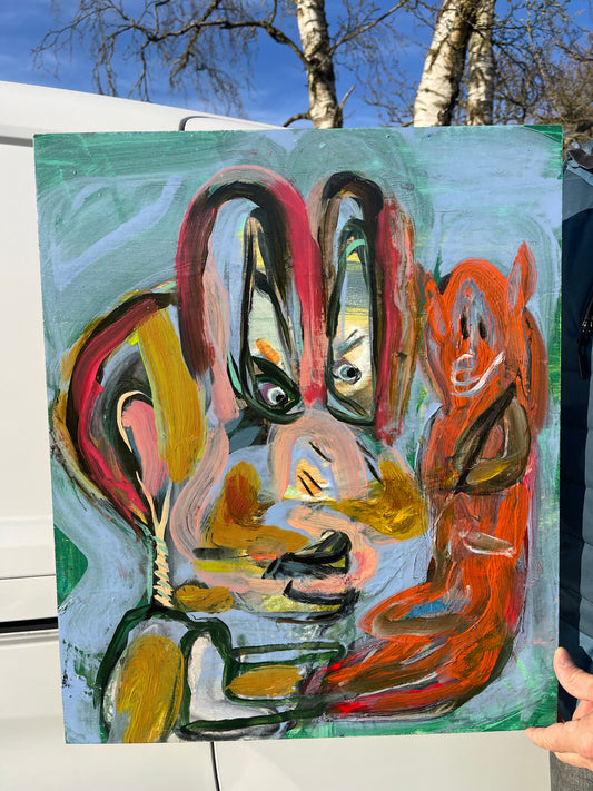 Nyfiken blå figur